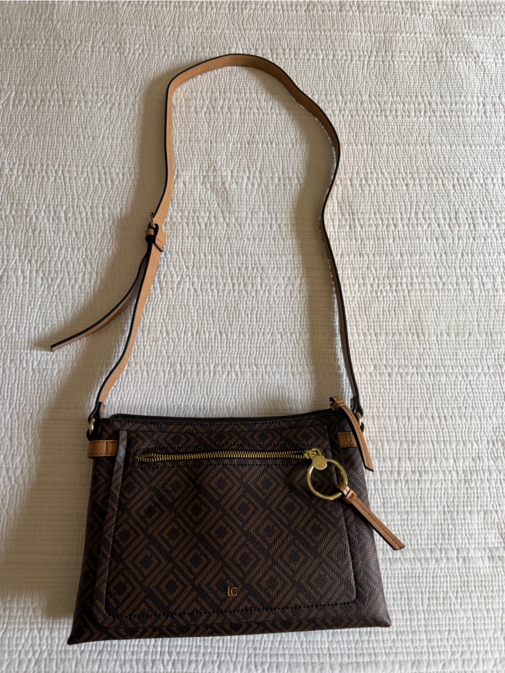 LC Lauren Conrad Brown Patterned Shoulder Bag with Tan Strap
